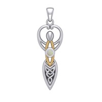 Celtic Goddess Pendant with Gold Accents and Opal Birthstone