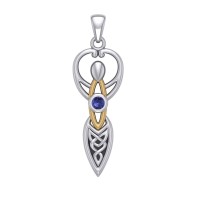Celtic Goddess Pendant with Gold Accents and Sapphire Birthstone
