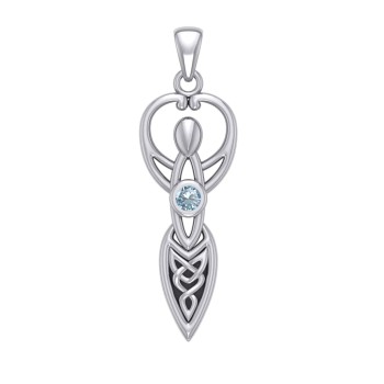 Celtic Goddess Pendant with Blue Topaz Birthstone