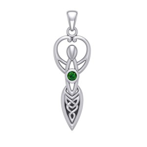 Celtic Goddess Pendant with Emerald Birthstone