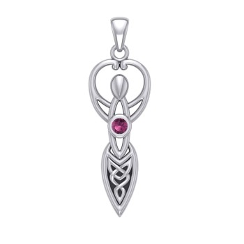 Celtic Goddess Pendant with Ruby Birthstone