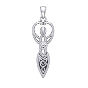 Celtic Goddess Pendant with White Cubic Zirconia Birthstone