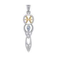 Celtic Goddess Pisces Zodiac Symbol Pendant with Aquamarine