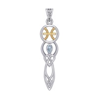 Celtic Goddess Pisces Zodiac Symbol Pendant with Aquamarine