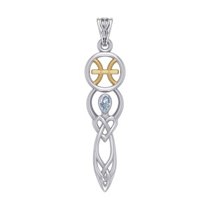 Celtic Goddess Pisces Zodiac Symbol Pendant with Aquamarine