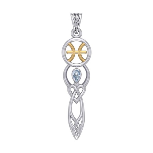 Celtic Goddess Pisces Zodiac Symbol Pendant with Aquamarine