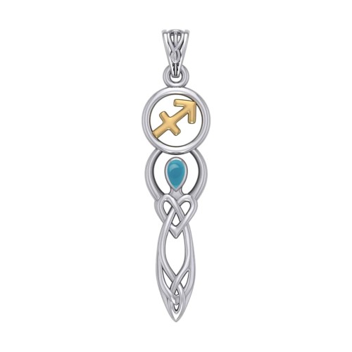 Celtic Goddess Sagittarius Zodiac Symbol Pendant with Turquoise