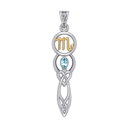 Celtic Goddess Scorpio Zodiac Symbol Pendant with Blue Topaz