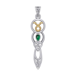 Celtic Goddess Taurus Zodiac Symbol Pendant with Emerald