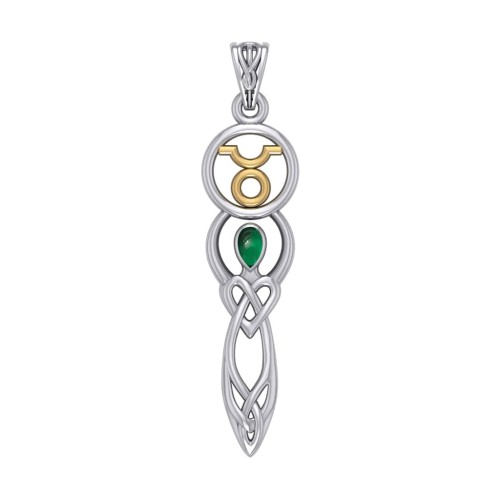 Celtic Goddess Taurus Zodiac Symbol Pendant with Emerald