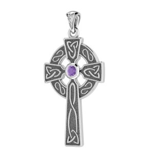 Celtic Holy Cross Pendant with Amethyst Gemstone