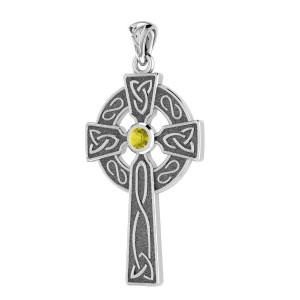 Celtic Holy Cross Pendant with Citrine Gemstone