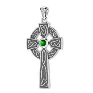 Celtic Holy Cross Pendant with Emerald Gemstone