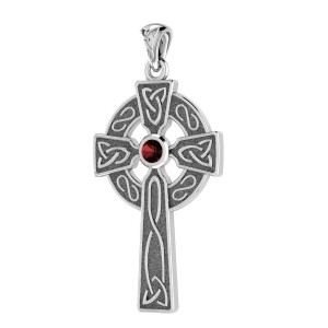 Celtic Holy Cross Pendant with Garnet Gemstone