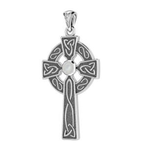 Celtic Holy Cross Pendant with Mother of Pearl Gemstone