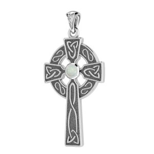 Celtic Holy Cross Pendant with Opal Gemstone