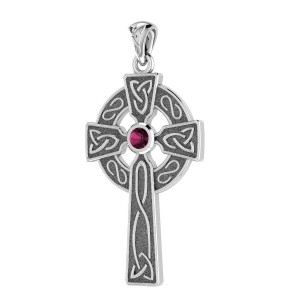 Celtic Holy Cross Pendant with Ruby Gemstone