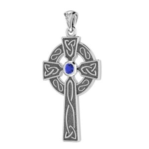 Celtic Holy Cross Pendant with Sapphire Gemstone