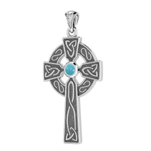 Celtic Holy Cross Pendant with Turquoise Gemstone