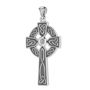 Celtic Holy Cross Pendant with White Cubic Zirconia Gemstone