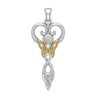 Celtic Infinity Goddess Pendant with Gold Accents and Opal Birthstone