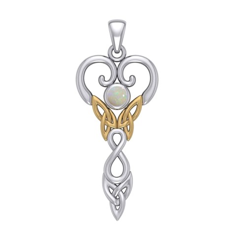 Celtic Infinity Goddess Pendant with Gold Accents and Opal Birthstone