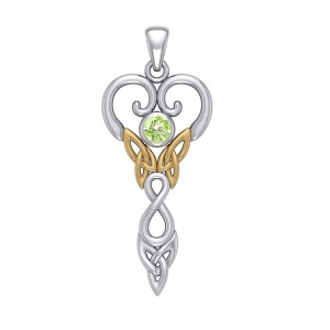 Celtic Infinity Goddess Pendant with Gold Accents and Peridot Birthstone