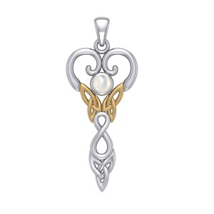 Celtic Infinity Goddess Pendant with Gold Accents and Pearl Birthstone