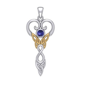Celtic Infinity Goddess Pendant with Gold Accents and Sapphire Birthstone