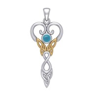Celtic Infinity Goddess Pendant with Gold Accents and Turquoise Birthstone