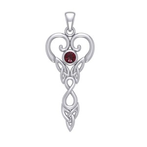 Celtic Infinity Goddess Pendant with Garnet Birthstone