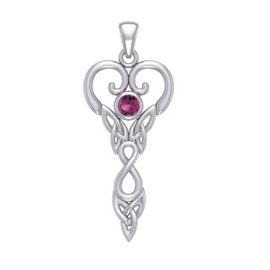 Celtic Infinity Goddess Pendant with Ruby Birthstone