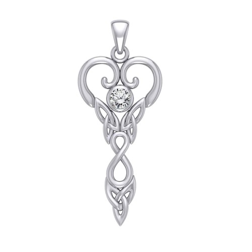 Celtic Infinity Goddess Pendant with White Cubic Zirconia Birthstone