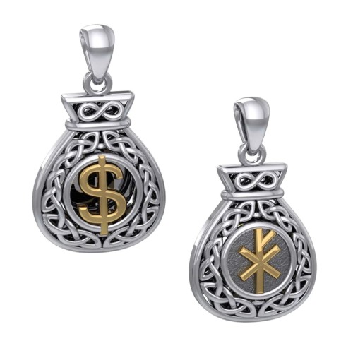 Celtic Infinity Double-Sided Money Bag Pendant with Gold Accents