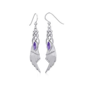Celtic Knot Angel Wing Earrings with Marquise Amethyst
