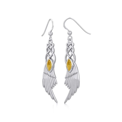 Celtic Knot Angel Wing Earrings with Marquise Citrine