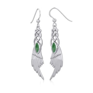 Celtic Knot Angel Wing Earrings with Marquise Emerald