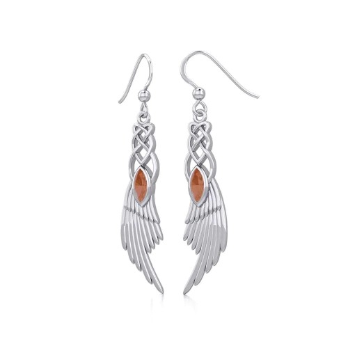 Celtic Knot Angel Wing Earrings with Marquise Garnet