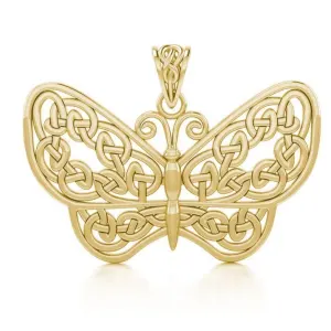 Celtic Knot Butterfly Solid Gold Pendant