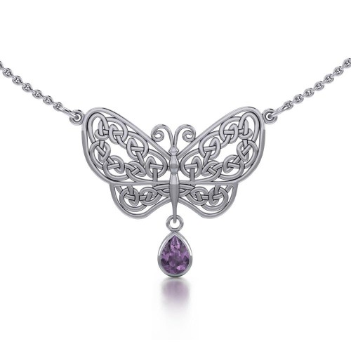 Celtic Knot Butterfly Necklace with Amethyst
