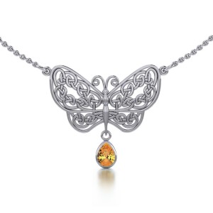 Celtic Knot Butterfly Necklace with Citrine