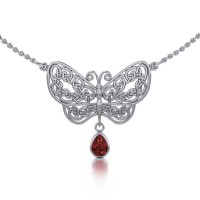 Celtic Knot Butterfly Necklace with Garnet