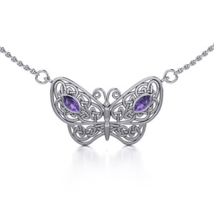 Medium Celtic Knot Butterfly Necklace with Amethyst