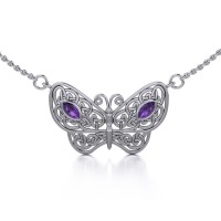 Celtic Knot Butterfly Necklace with Amethyst
