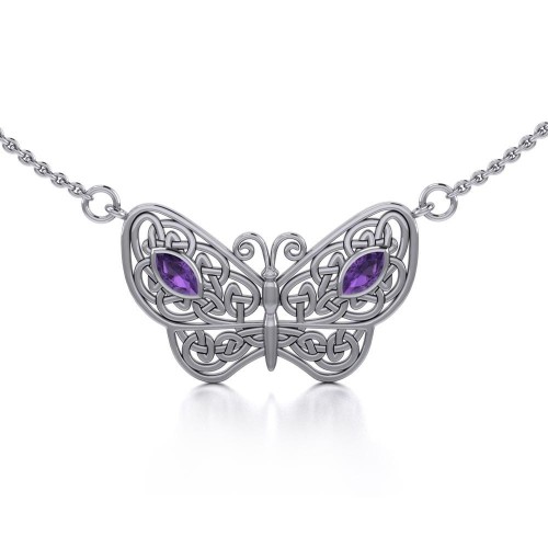 Small Celtic Knot Butterfly Necklace with Amethyst