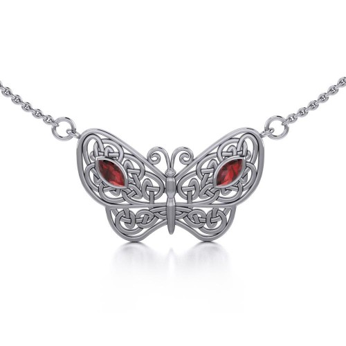 Small Celtic Knot Butterfly Necklace with Garnet