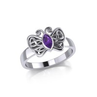 Celtic Knot Butterfly Ring with Amethyst