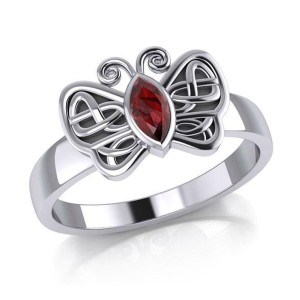 Celtic Knot Butterfly Ring with Garnet