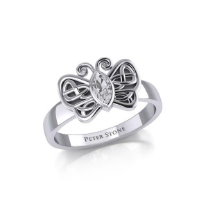 Celtic Knot Butterfly Ring with White Cubic Zirconia