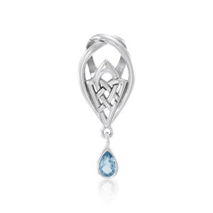 Celtic Knot of Protection Silver Pendant with Blue Topaz Gemstone